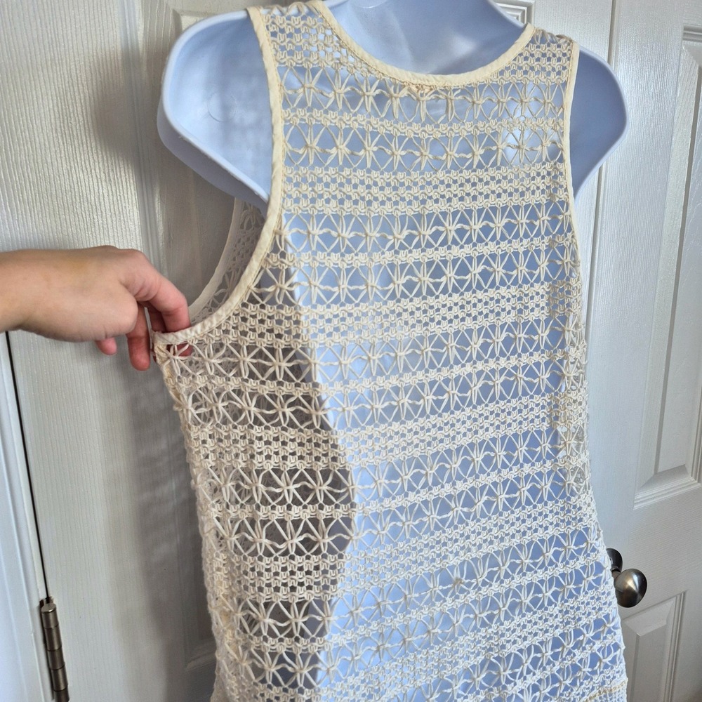 Crochet lace boho button up off-white cream vest top women's small - Picture 7 of 8